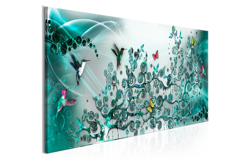 TAVLA Hummingbirds Dance (1 Part) Turquoise Narrow 150x50 - Artgeist sp. z o. o. - Inredning & dekor - Tavlor & konst - Canvastavla