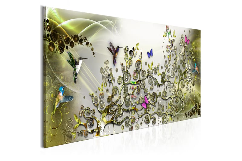 TAVLA Hummingbirds Dance (1 Part) Green Narrow 150x50 - Artgeist sp. z o. o. - Inredning & dekor - Tavlor & konst - Canvastavla