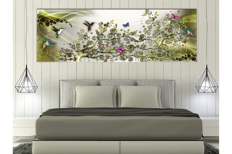 TAVLA Hummingbirds Dance (1 Part) Green Narrow 150x50 - Artgeist sp. z o. o. - Inredning & dekor - Tavlor & konst - Canvastavla