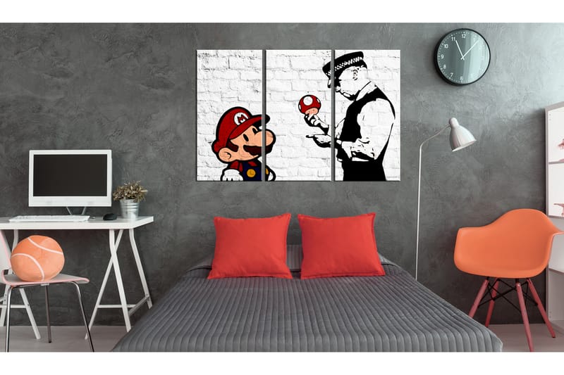 Tavla Mario Bros Banksy 90X60 Vit - Artgeist sp. z o. o. - Canvastavla