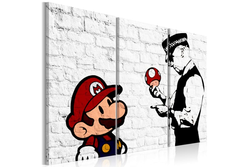 Tavla Mario Bros Banksy 90X60 Vit - Artgeist sp. z o. o. - Canvastavla