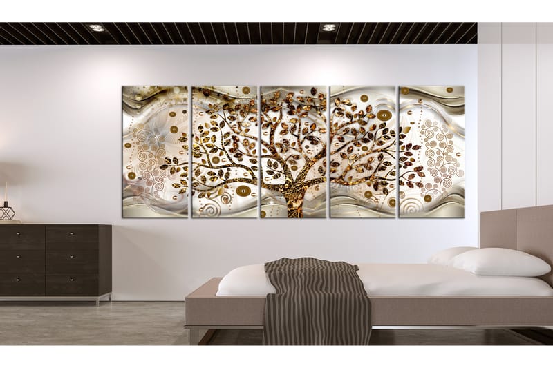 Tavla Tree And Waves 5 Parts Brown 200X80 Guld|Beige - Artgeist sp. z o. o. - Inredning & dekor - Tavlor & konst - Canvastavla