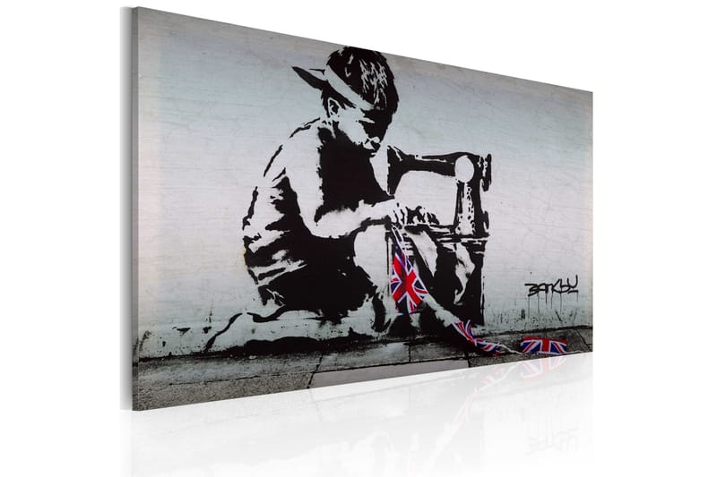 Tavla Union Jack Kid Banksy 60X40 Vit|Svart Street art - Artgeist sp. z o. o. - Canvastavla