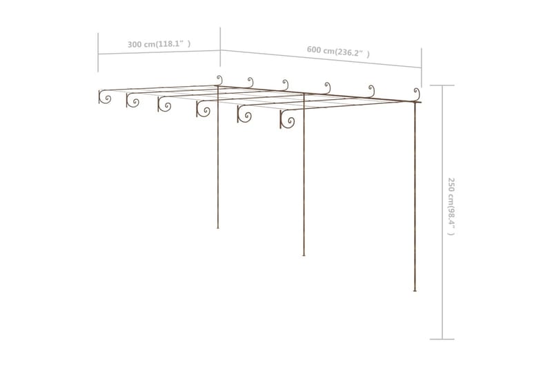 Pergola antikbrun 6x3x2,5 m järn - Brun - Inredning & dekor - Trädgårdsdekoration - Rosenbåge