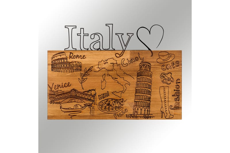 I LOVE YOU ITALY Väggdekor Svart/Valnöt - Inredning & dekor - Väggdekor - Skyltar - Plåtskylt