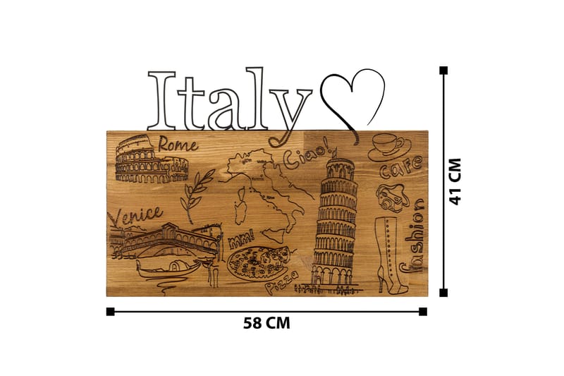 I LOVE YOU ITALY Väggdekor Svart/Valnöt - Inredning & dekor - Väggdekor - Skyltar - Plåtskylt