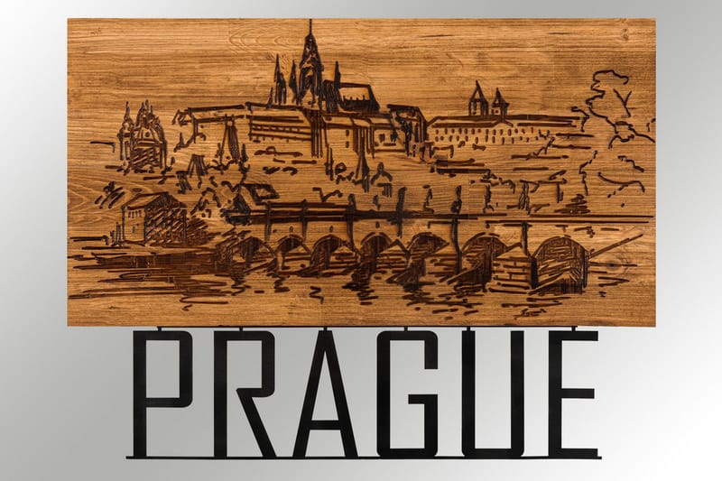 PRAGUE Väggdekor Svart/Valnöt - Inredning & dekor - Väggdekor - Skyltar - Plåtskylt