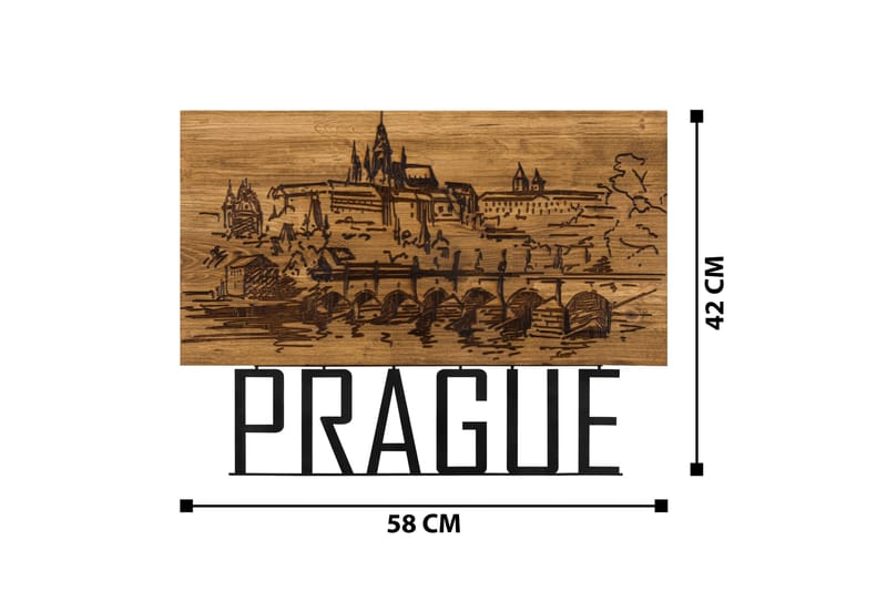 PRAGUE Väggdekor Svart/Valnöt - Inredning & dekor - Väggdekor - Skyltar - Plåtskylt