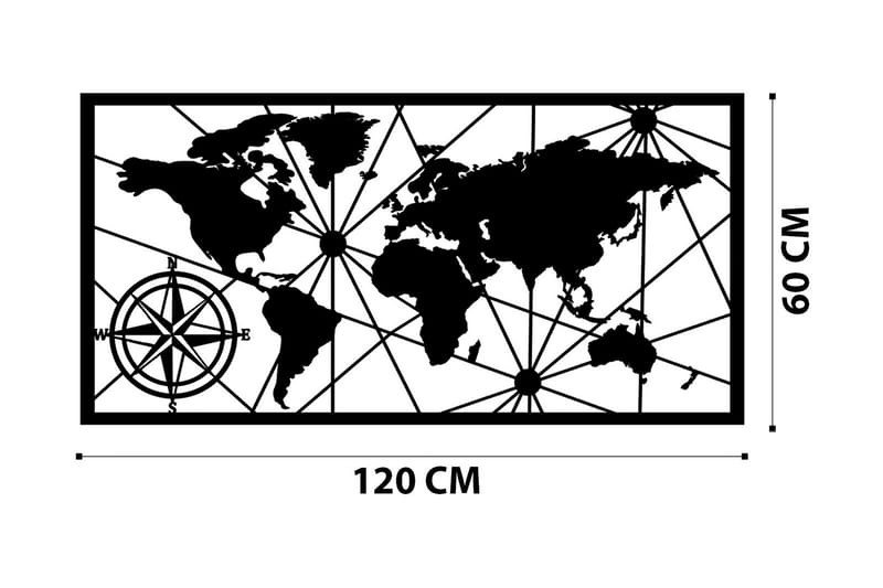 WORLD MAP 1 Large Väggdekor Svart - Inredning & dekor - Väggdekor - Skyltar - Plåtskylt