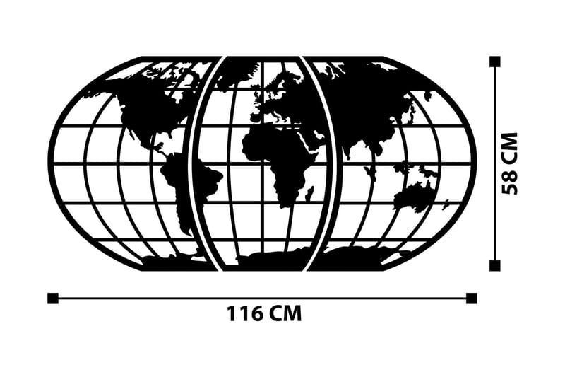 WORLD MAP 11 Väggdekor Svart - Inredning & dekor - Väggdekor - Skyltar - Plåtskylt