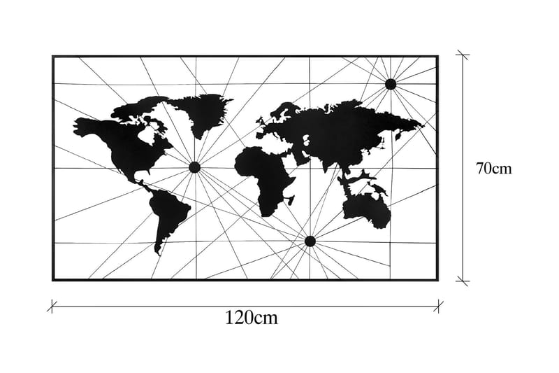 WORLD MAP 16 Väggdekor Svart - Inredning & dekor - Väggdekor - Skyltar - Plåtskylt