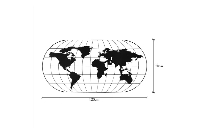 WORLD MAP 17 Väggdekor Svart - Inredning & dekor - Väggdekor - Skyltar - Plåtskylt