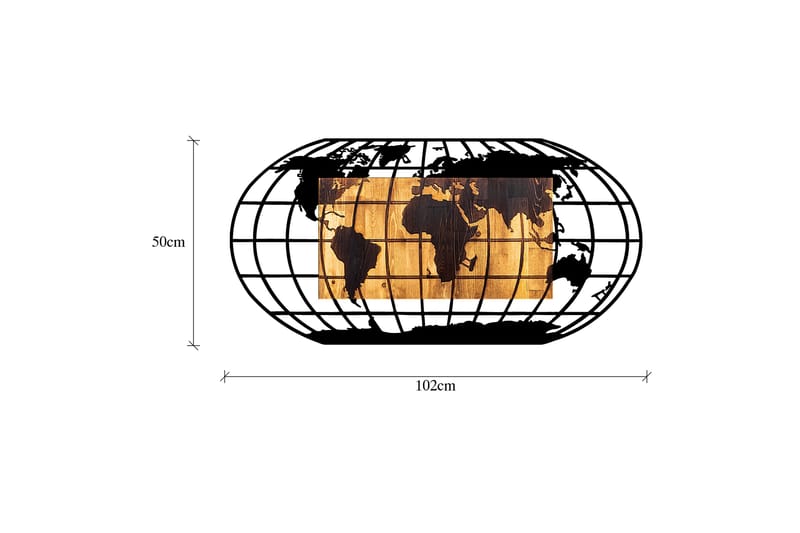 WORLD MAP 2 Väggdekor Svart/Valnöt - Inredning & dekor - Väggdekor - Skyltar - Plåtskylt