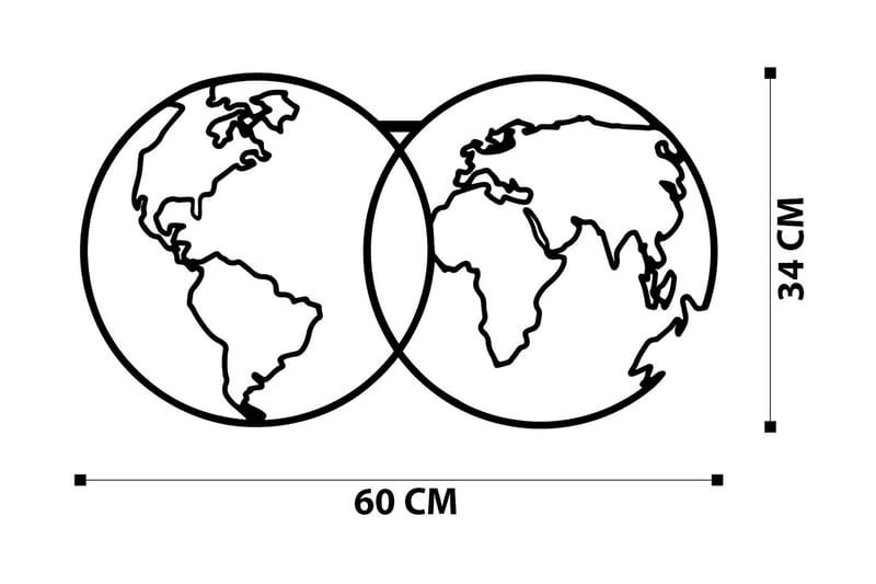 WORLD MAP METAL DECOR 10 Väggdekor Svart - Inredning & dekor - Väggdekor - Skyltar - Plåtskylt