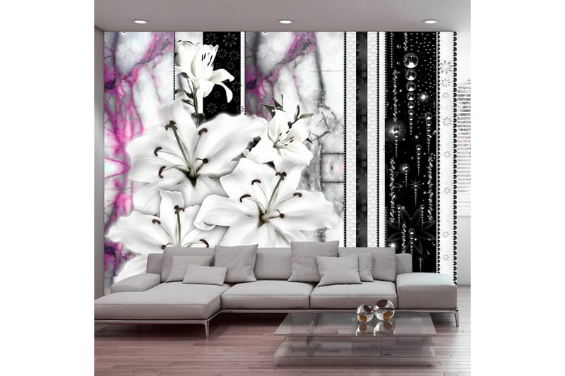 FOTOTAPET Crying Lilies On Purple Marble 200x140 - Artgeist sp. z o. o. - Inredning & dekor - Väggdekor - Tapeter & tapettillbehör - Fototapeter