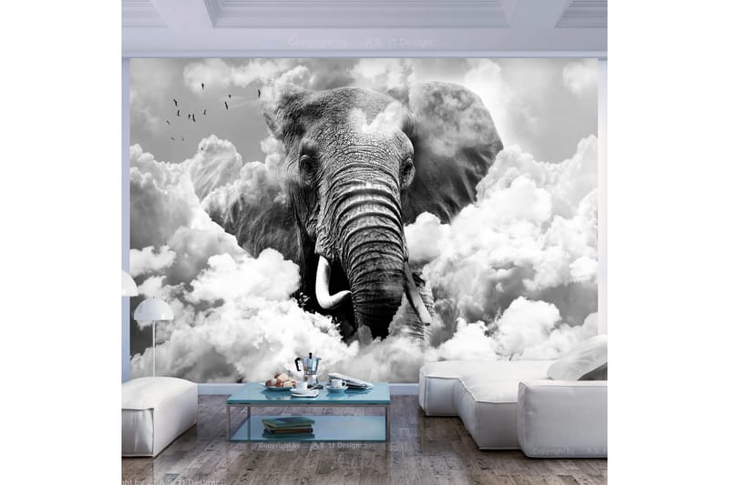 FOTOTAPET Elephant In The Clouds Black And White 150x105 - Artgeist sp. z o. o. - Inredning & dekor - Väggdekor - Tapeter & tapettillbehör - Fototapeter