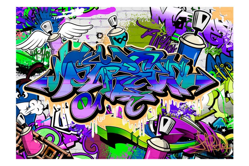 FOTOTAPET Graffiti Violet Theme 100x70 - Artgeist sp. z o. o. - Inredning & dekor - Väggdekor - Tapeter & tapettillbehör - Fototapeter