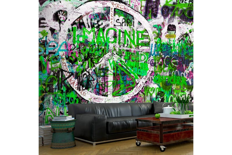 FOTOTAPET Green Graffiti 300x210 - Artgeist sp. z o. o. - Inredning & dekor - Väggdekor - Tapeter & tapettillbehör - Fototapeter