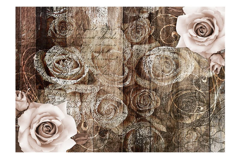 FOTOTAPET Old Wood & Roses 100x70 - Artgeist sp. z o. o. - Inredning & dekor - Väggdekor - Tapeter & tapettillbehör - Fototapeter