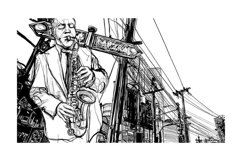 FOTOTAPET Saxophone Recital On Broadway 450x270 - Artgeist sp. z o. o. - Inredning & dekor - Väggdekor - Tapeter & tapettillbehör - Fototapeter