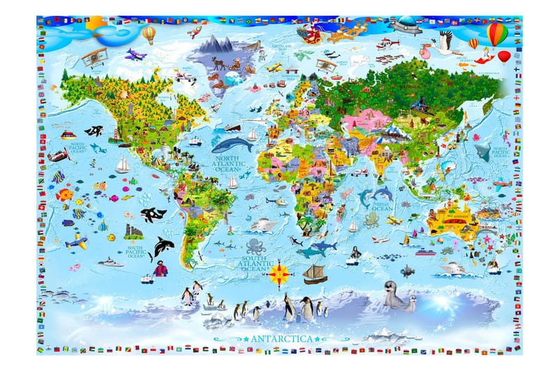 FOTOTAPET World Map For Kids 150x105 - Artgeist sp. z o. o. - Inredning & dekor - Väggdekor - Tapeter & tapettillbehör - Fototapeter