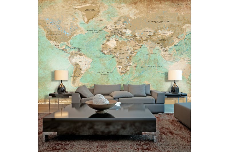 FOTOTAPET XXL Turquoise World Map II 500x280 - Artgeist sp. z o. o. - Inredning & dekor - Väggdekor - Tapeter & tapettillbehör - Fototapeter