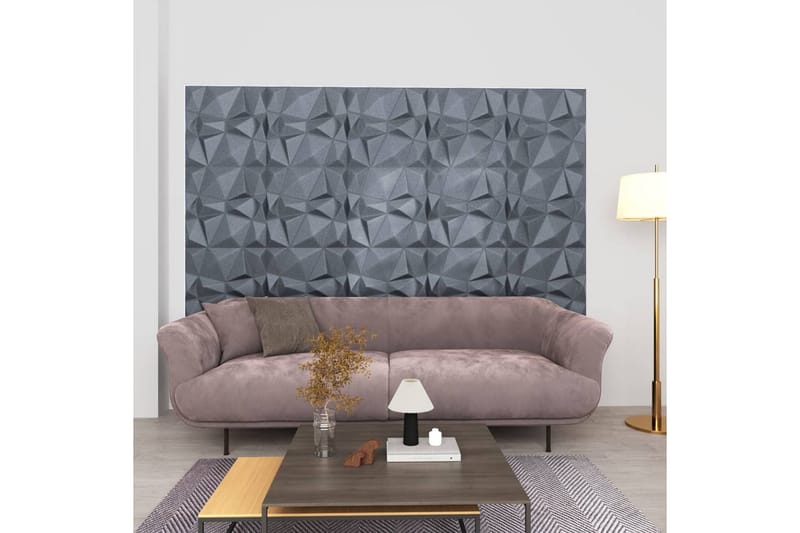 3D Väggpaneler 12 st 50x50 cm diamant grå 3 m² - Grå - Inredning & dekor - Väggdekor - Väggpanel