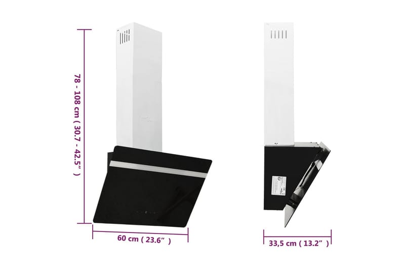 Köksfläkt 60 cm stål och härdat glas svart - Svart - Kök & hushåll - Hushållsmaskiner & vitvaror - Köksfläkt & spisfläkt - Vägghängd köksfläkt