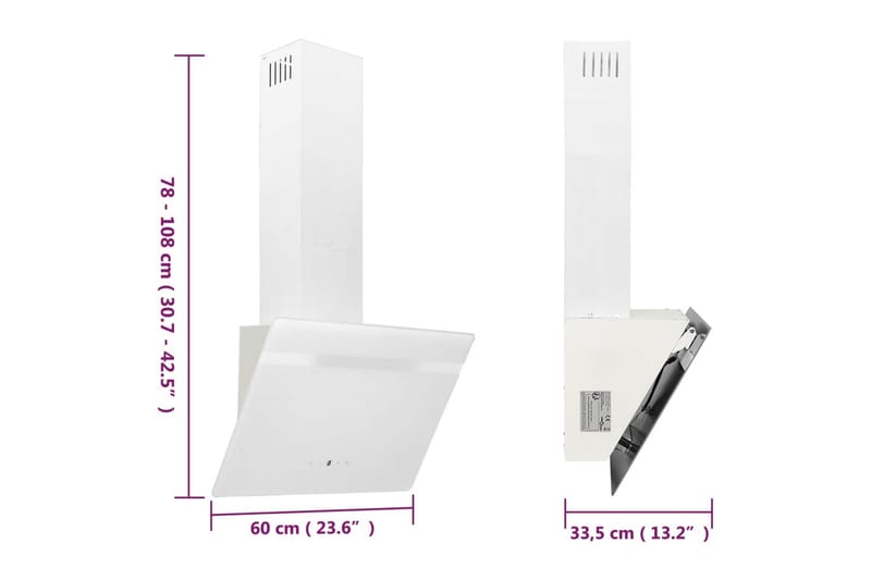 Köksfläkt 60 cm stål och härdat glas vit - Vit - Kök & hushåll - Hushållsmaskiner & vitvaror - Köksfläkt & spisfläkt - Vägghängd köksfläkt