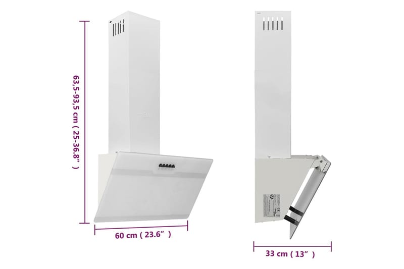 Köksfläkt 60 cm stål och härdat glas vit - Vit - Kök & hushåll - Hushållsmaskiner & vitvaror - Köksfläkt & spisfläkt - Vägghängd köksfläkt