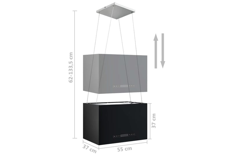 Hängande köksfläkt touchsensor LCD 55 cm pulverlackerat stål - Svart - Takfläkt