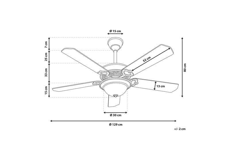 SUSANKA Takfläkt 129 cm med Belysning Natur/Mässing - Takfläkt