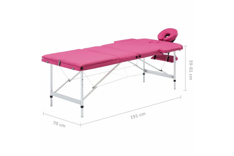 Hopfällbar massagebänk 3 sektioner aluminium rosa - Rosa - Kök & hushåll - Personvård & hälsa - Massage & välbefinnande - Massagebänk & massagebord