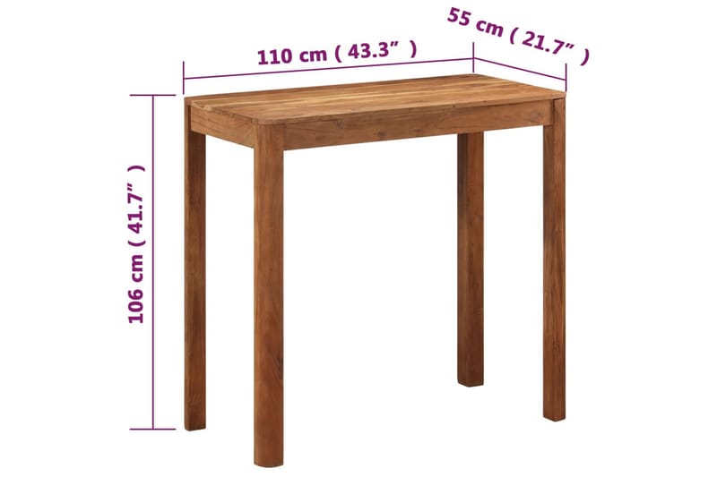 Barbord massivt akaciaträ sheshamytbehandling 110x55x106 cm - Brun - Möbler - Bord