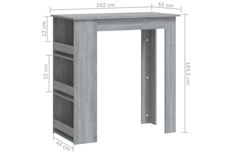 Barbord med förvaringshyllor grå102x50x103,5cm spånskiva - Grå - Möbler - Bord