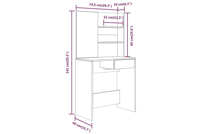 beBasic Sminkbord set brun ek 74,5x40x141 cm - Möbler - Bord