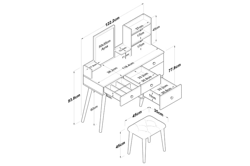 Fynnian Sminkbord 122,2 cm Vit - Möbler - Bord