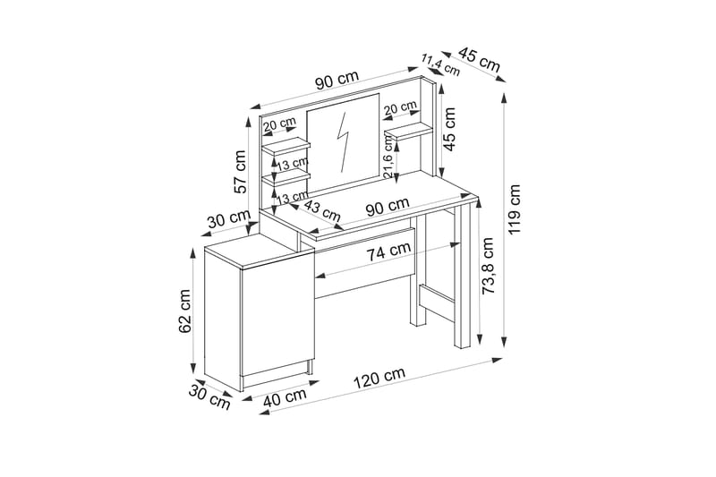 Hanz Sminkbord 120 cm Antracit - Möbler - Bord