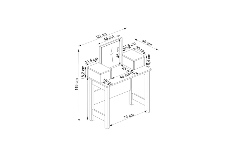 LANESTER Sminkbord 90 cm Antracit - Möbler - Bord