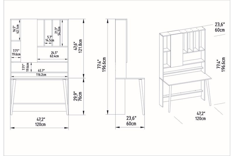 OBURUS Skrivbord 60x196,6x120 cm Vit - Möbler - Bord