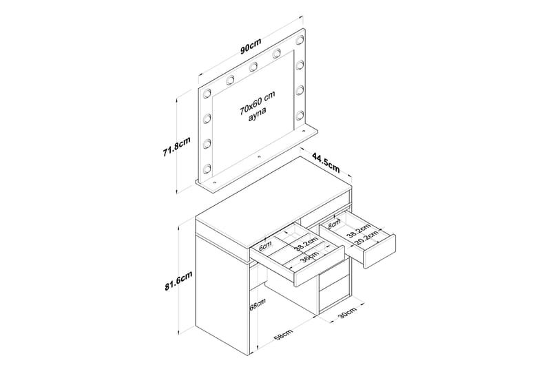 Ramender Sminkbord 90 cm Vit - Möbler - Bord