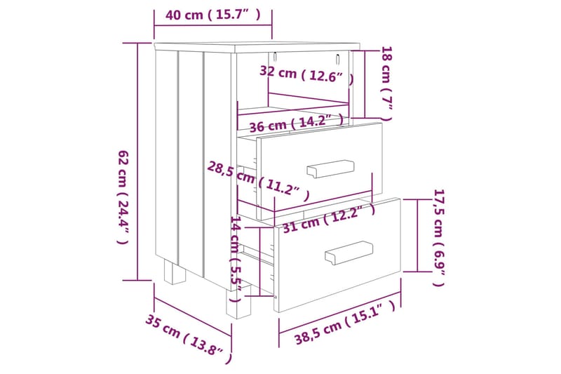 Sängbord 2 st honungsbrun 40x35x62 cm massiv furu - Brun - Möbler - Bord