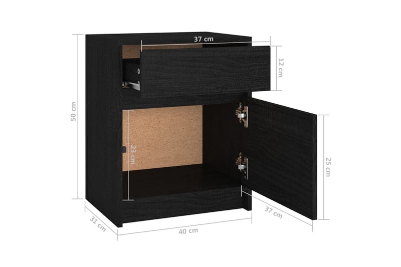 Sängbord 2 st svart 40x31x50 cm massivt furu - Svart - Möbler - Bord