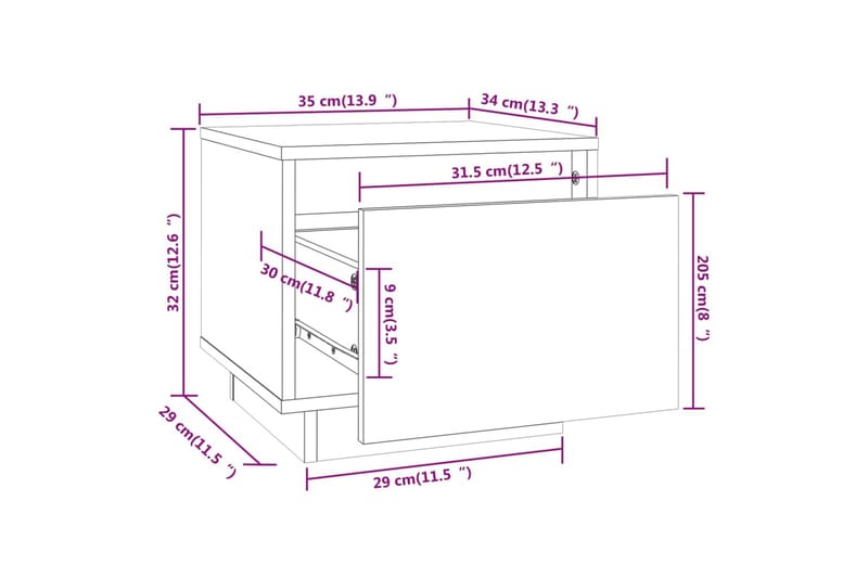 Sängbord 2 st vit 35x34x32 cm massiv furu - Vit - Möbler - Bord