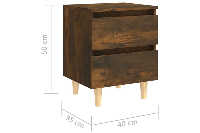 Sängbord med ben i massivt trä 2 st rökfärgad ek 40x35x50 cm - Brun - Möbler - Bord