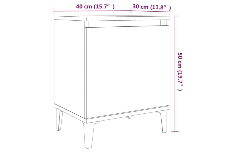 Sängbord med metallben 2 st brun ek 40x30x50 cm - Brun - Möbler - Bord