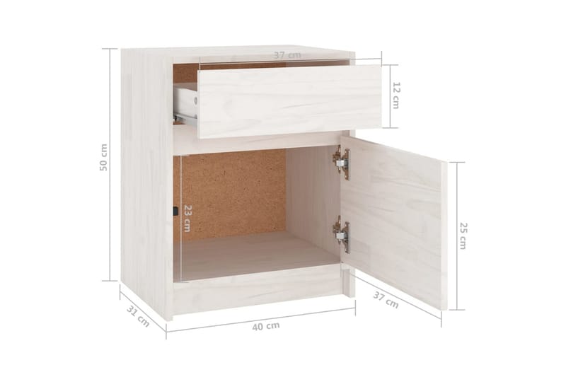 Sängbord vit 40x31x50 cm massiv furu - Vit - Möbler - Bord