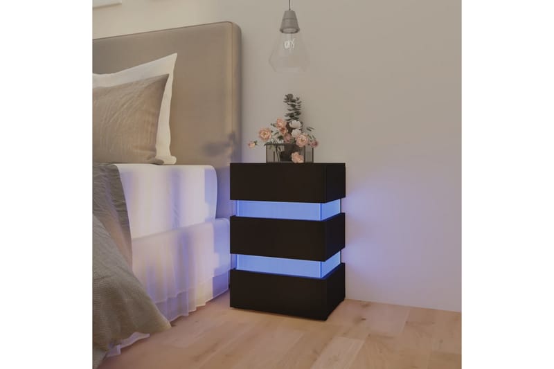 Sängskåp LED svart 45x35x67 cm spånskiva - Svart - Sängbord - Bord