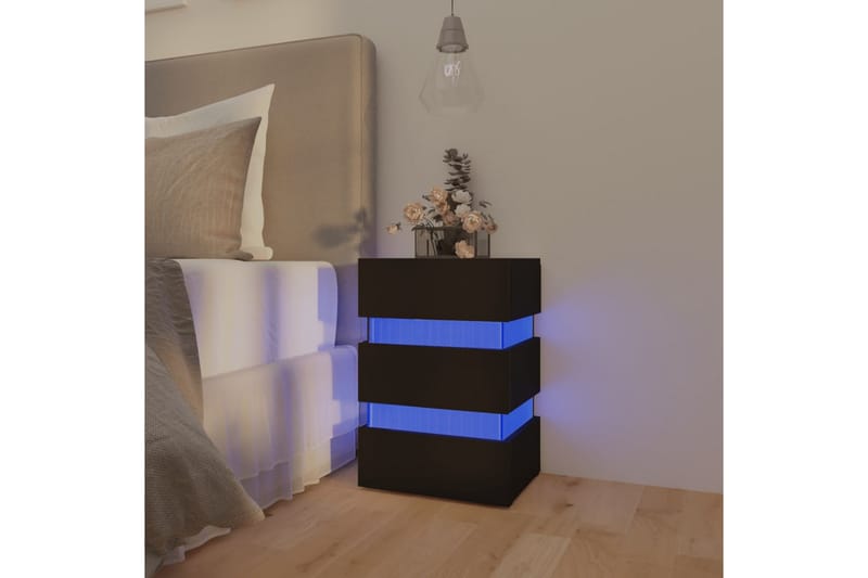 Sängskåp LED svart 45x35x67 cm spånskiva - Svart - Sängbord - Bord