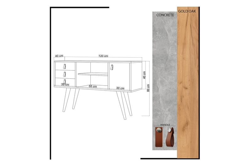 SIDOBORD 120 cm Guld/Natur/Gul - Möbler - Bord